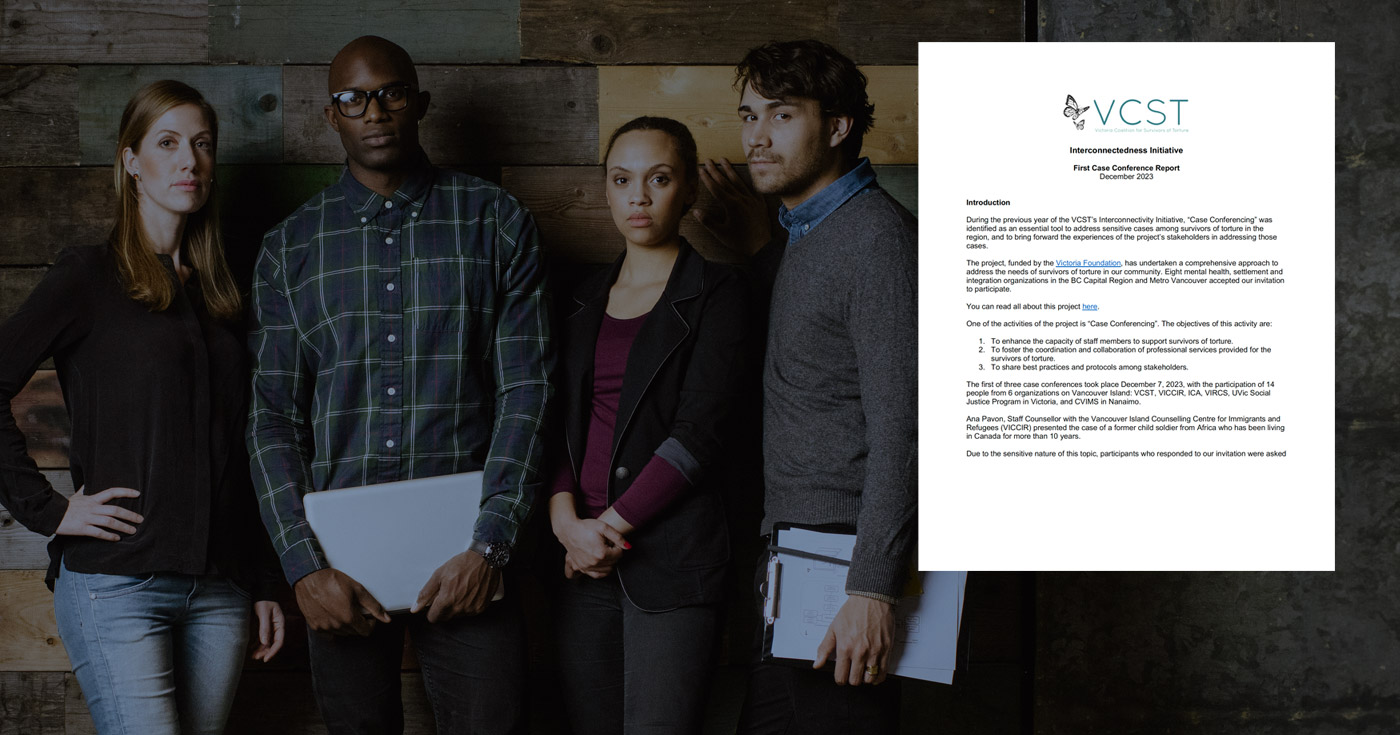 A team of workers stand together thinking about the difficult work of collaborating on child soldier issues.