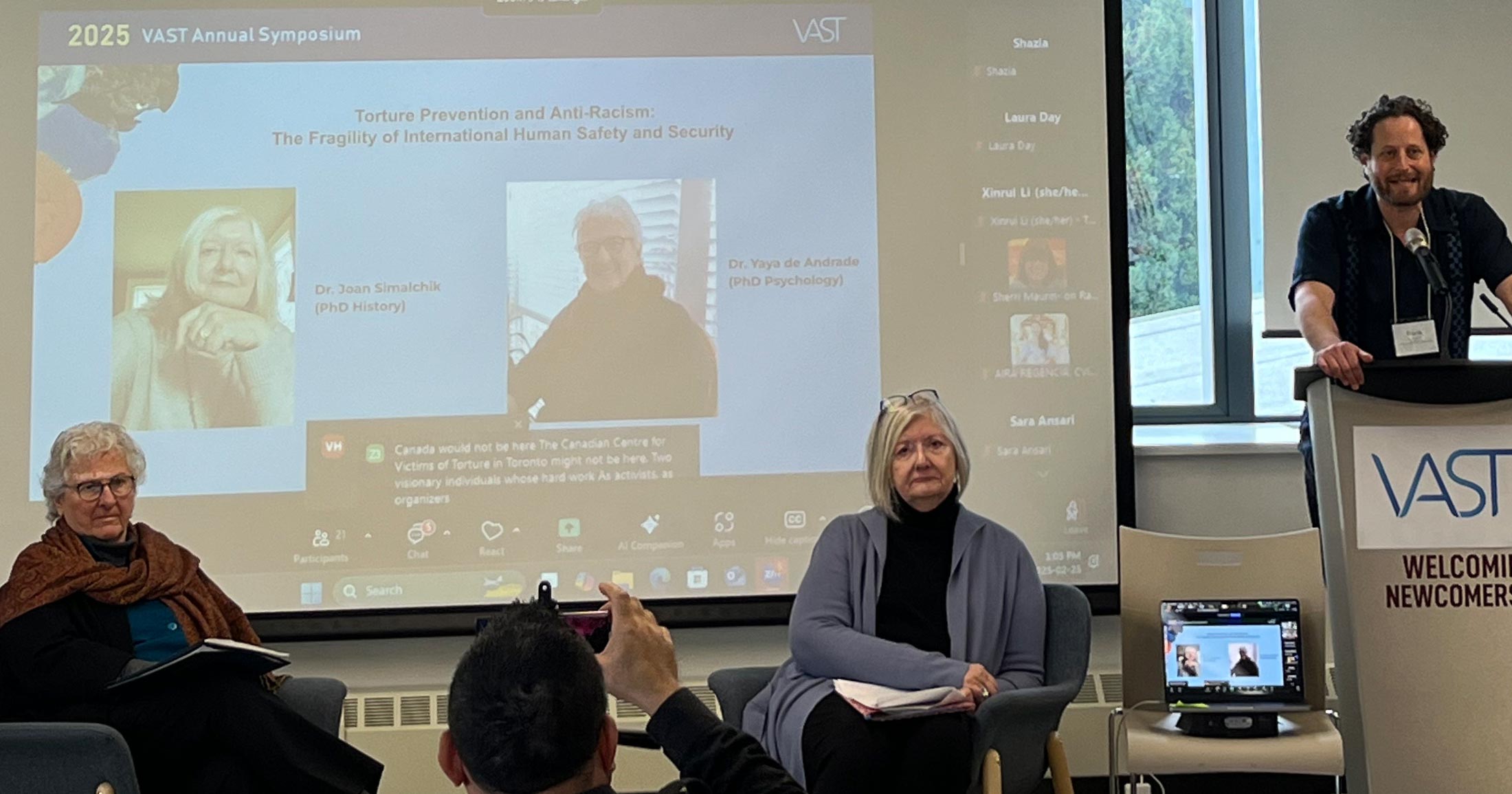 VCST Board Member and VAST Executive Director Frank Cohn introduces Dr. Andrade and Joan Simalchik at the VAST Annual Symposium in Vancouver.