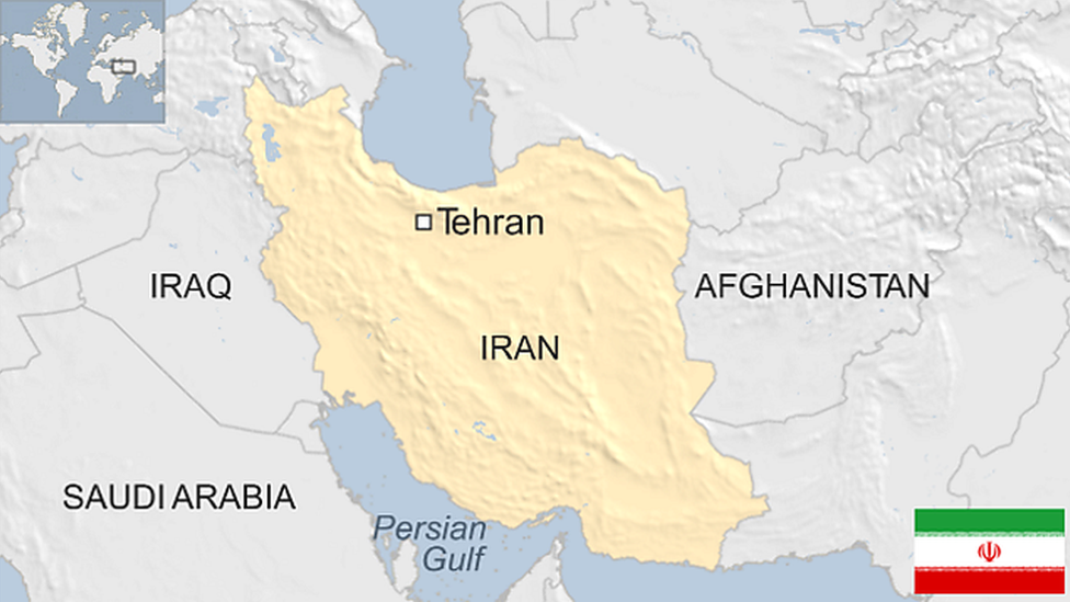 A map of Iran, seen between Iraq and Saudi Arabia to the west, and Afganistan to the East.